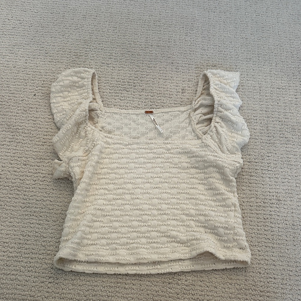Free People Cream Textured Ruffle Blouse
